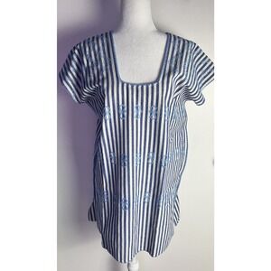 Tuckernuck Blue Stripe Mini Dress Sullivan Embroidered Canvas Caftan Sz XS NWOT